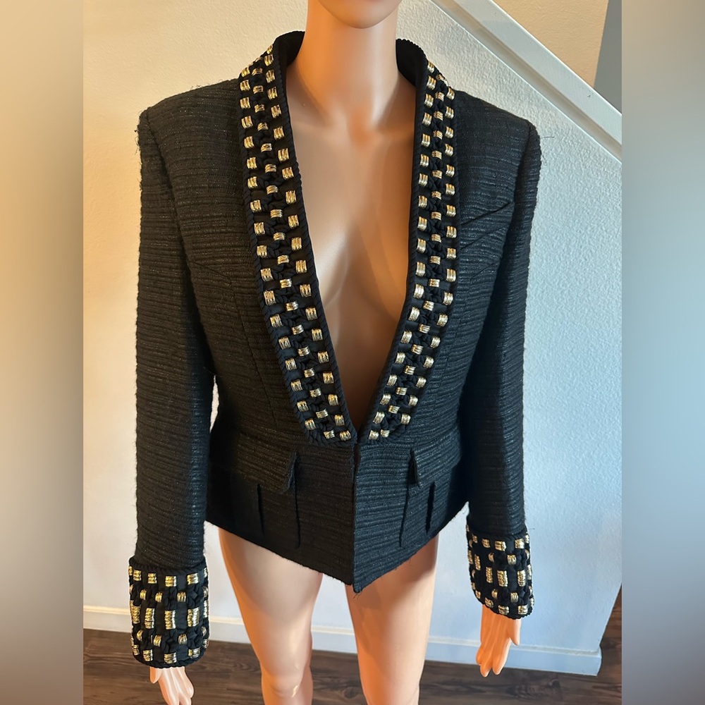 BALMAIN Elegant Black and Gold Women's Jacket size 8